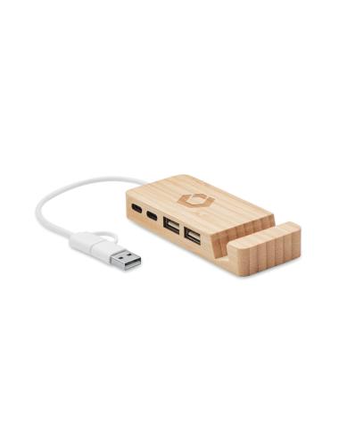 HUB USB de 4 puertos de bambú