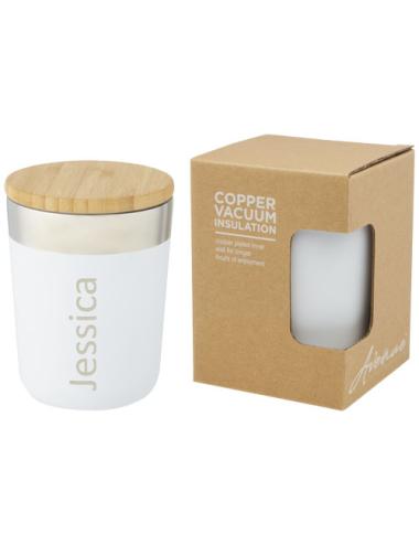 Vaso de 300 ml de acero inoxidable con aislamiento al vacío de cobre y tapa de bambú "Lagan"