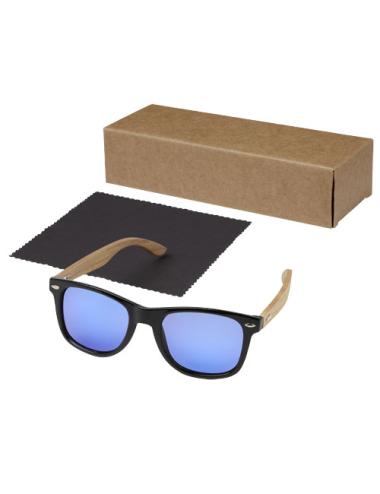 Gafas de sol polarizadas con cristal de espejo de PET reciclado/madera en caja de regalo "Hiru"