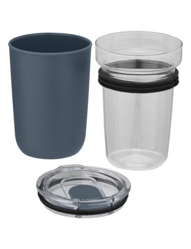 Vaso de vidrio de 420 ml con pared exterior de plástico reciclado "Bello"