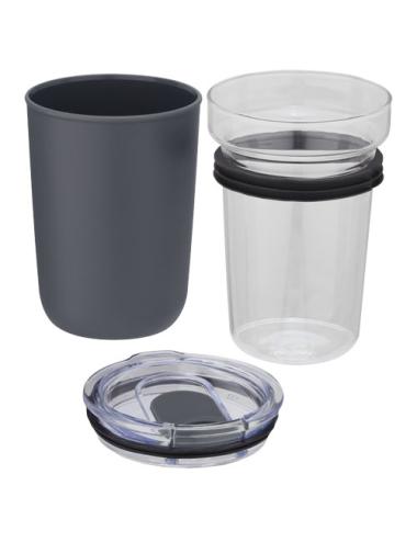 Vaso de vidrio de 420 ml con pared exterior de plástico reciclado "Bello"