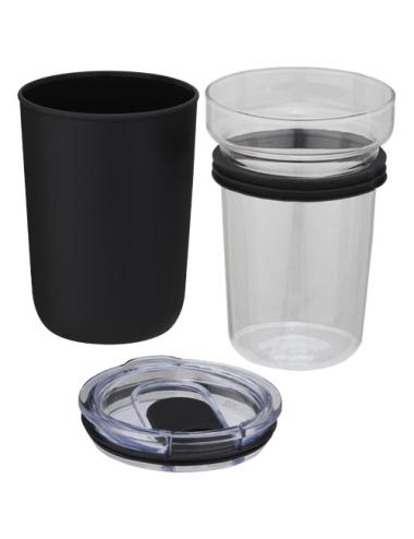 Vaso de vidrio de 420 ml con pared exterior de plástico reciclado "Bello"