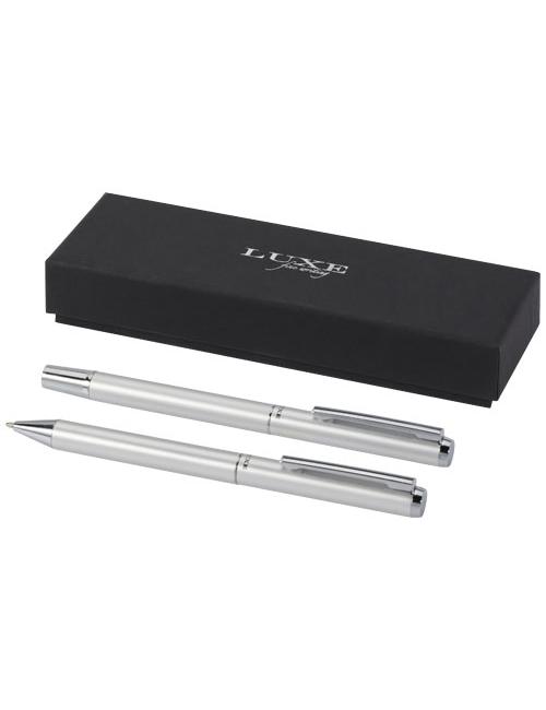 Set de regalo de bolígrafo y rollerball de aluminio reciclado "Lucetto"