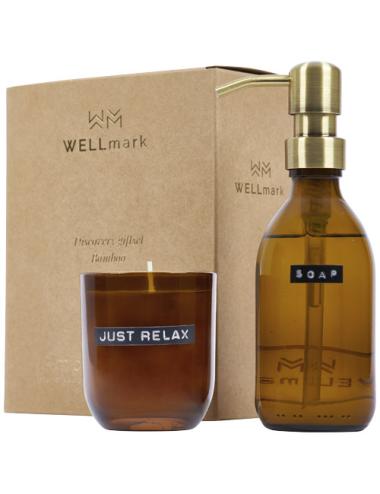 Dispensador de jabón de manos de 200 ml y juego de velas perfumadas de 150 g con fragancia de bambú "Wellmark Discovery"