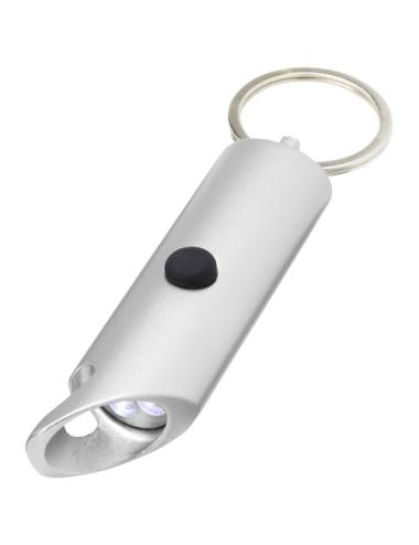 Luz LED IPX de aluminio reciclado y abrebotellas con llavero "Flare"