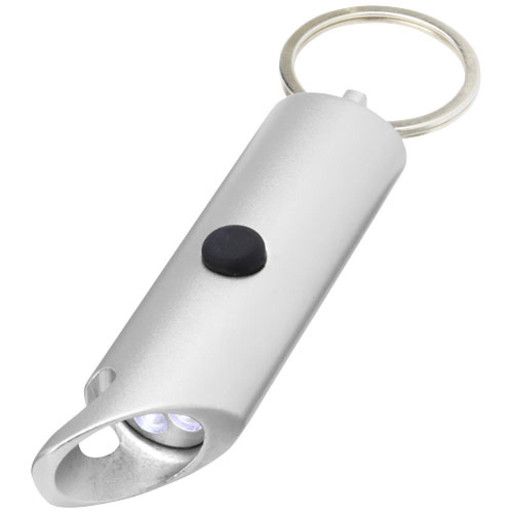 Luz LED IPX de aluminio reciclado y abrebotellas con llavero "Flare"