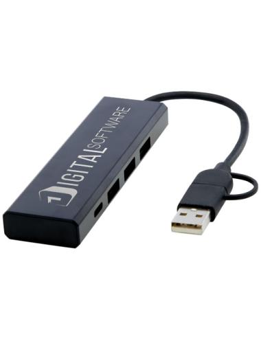 Hub USB 2.0 de aluminio reciclado con certificación RCS "Rise"