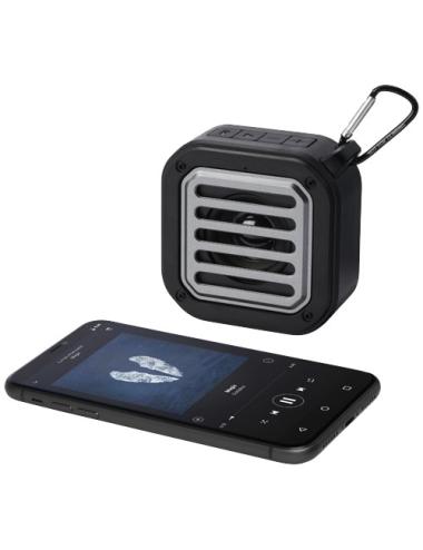 Altavoz solar Bluetooth IPX5 de 3W con mosquetón en plástico reciclado con certificación RCS "Solo"