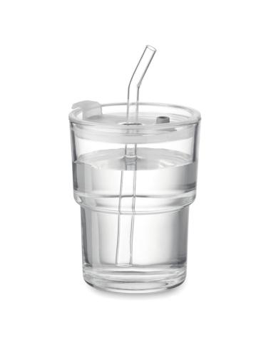 Vaso de cristal con pajita 400ml